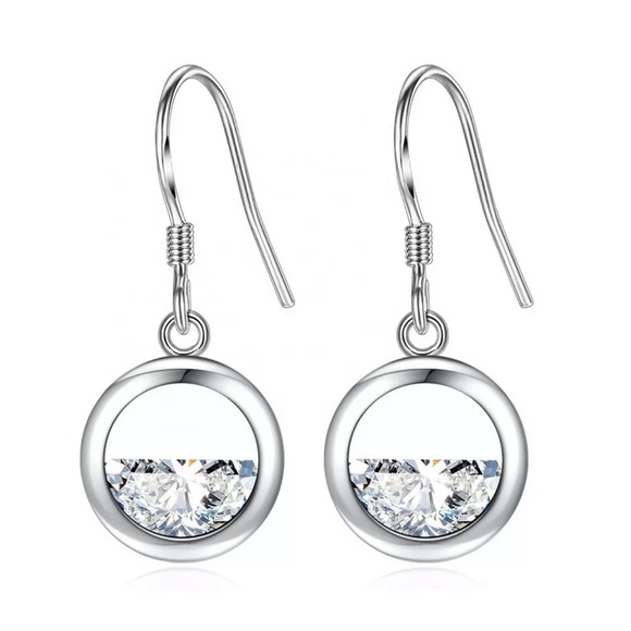 Silver Drop Earrings Gorgeous Cubic Zirconia - Picture 2 of 3